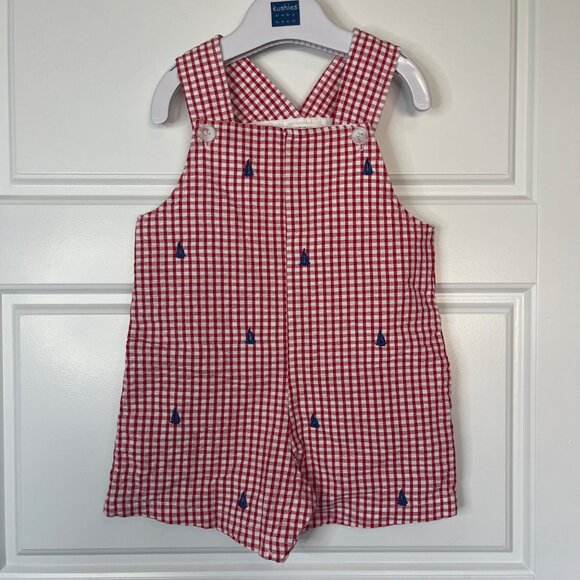 Adventurewear 360 Anchor Embroidered Gingham Romper Boys Size 12M 100% Cotton - Picture 2 of 9